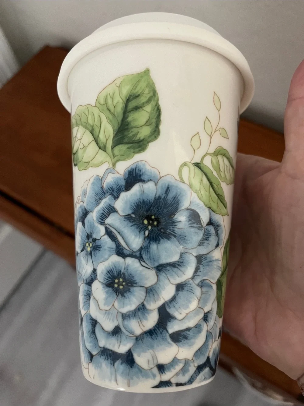 Lenox Butterfly Meadow Hydrangeas Ceramic Travel Mug with Silicone Lid